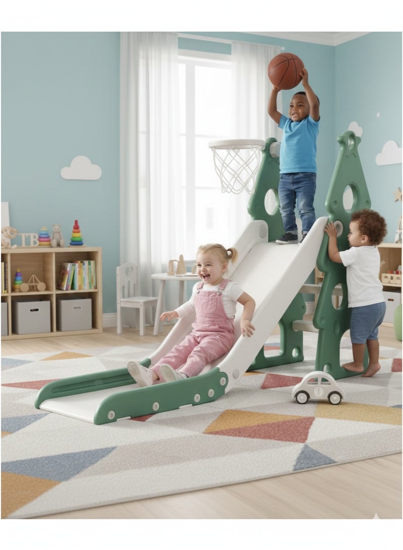 FULL JOY 2 in 1 Mini Kids Slide with Basketball Hoop, Foldable Slide for Toddlers Boys Girls Climbers, Indoor and Outdoor Toys - Image 4